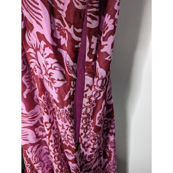 Vintage Y2K Odille Anthropologie Boho Floral Fit & Flare Dress Maroon Pink Sz 10 - Picture 7 of 9